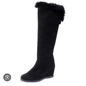 Baldinini black suede fur lined high boots in 38